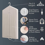 Luxury Cotton Garment Storage Bags, Medium and Large, Breathable Washable Reusable, for Hanging Clothes, Dresses, Jackets, Suits, Fits 3 Hangers, Zipper Window (2, 24x40 and 24x50)