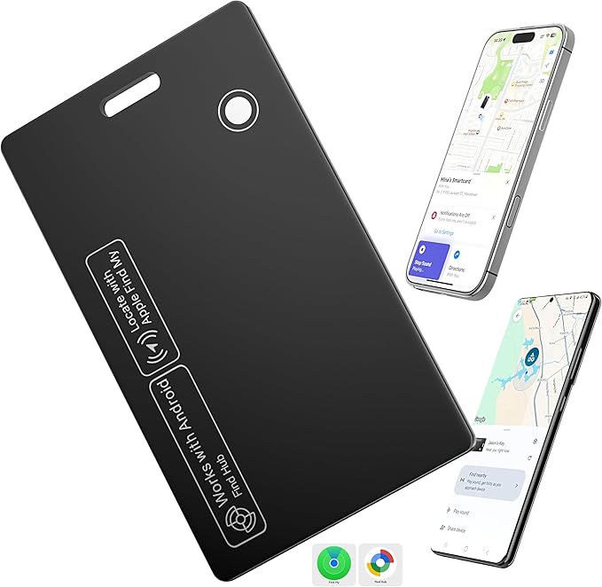 [2026 New] Wallet Tracker Card, Certifed by Apple Find My & Google's Find Hub, Android airtag, Item Locator, Credit Card Size Tracker, Card Holder Tracker, Keys, Bags (Black, 1 Pack)