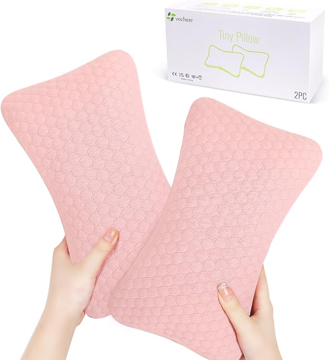 vocheer Small Pillows for Sleeping, 11"x 7" Mini Travel Pillow, Tiny Pillows for Neck, Wrist, Lumbar and Knee, Pets Pillow, Cotton, Machine Washable,Pink-2PC