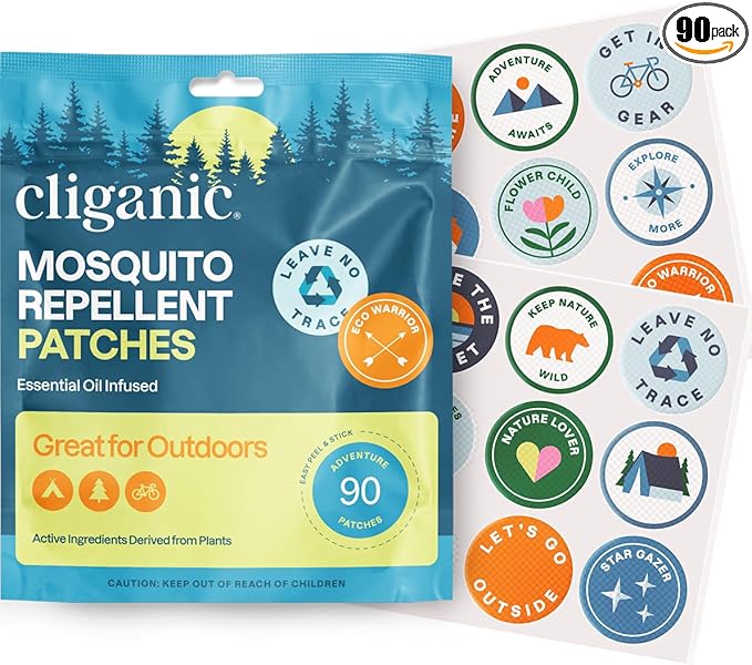 Cliganic Mosquito Repellent Stickers (90 Pack) - Camping Patches for Kids & Adults, Natural DEET-Free, Essential Oil Infused