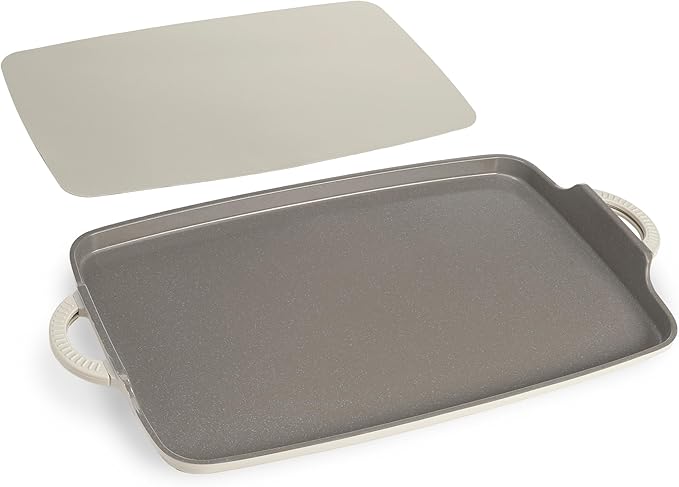 Goodful All-in-One Double Burner Griddle, Ceramic Nonstick, Durable Cast Aluminum, Oven Safe and Dishwasher Safe, Made without PFAS, PFOA, PFOS & PTFE, 18-Inch x 11-Inch, Linen