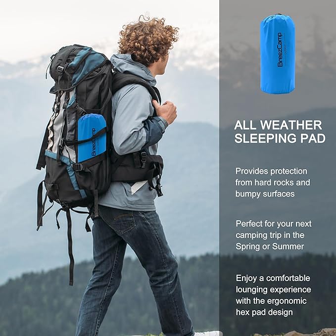 Camping Sleeping Pad, Ultralight Inflatable Mattress with Pillow Built-in Foot Pump for Outdoor Hiking Travel Tent Backpacking Trip Car, Compact Lightweight Camping Mat, Blue