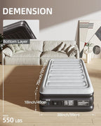 CHILLSUN 2025 Upgraded Twin Air Mattress with Built in Pump, 3 Mins Quick Self-Inflation Inflatable Airbed, Comfortable Top Surface Blow Up Mattress for Home Portable Camping Travel