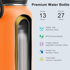 koodee Insulated Water Bottle, 32 oz Stainless Steel Double Wall Vacuum Wide Mouth Sport Bottle with Leakproof Spout Lid （Cosmic Orange）