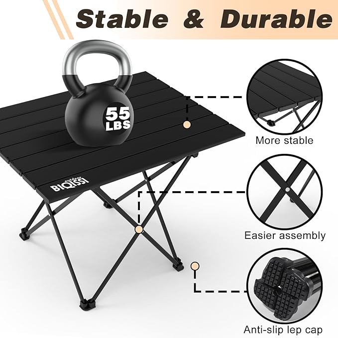 Folding Camping Table, Ultralight Aluminum Folding Beach Table with Carry Bag, Portable Camping Table Foldable for Outdoor Cooking, Camping, Picnic, Travel (Black Medium 22")