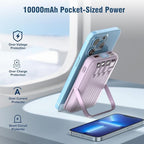 Wireless Portable Charger 10000mAh,Magnetic Power Bank with Built-in Cables LED Display,22.5W PD Fast Charging for Magsafe Battery Pack Compatible with iPhone16/15/14/13/12/Pro/Pro Max(Purple)
