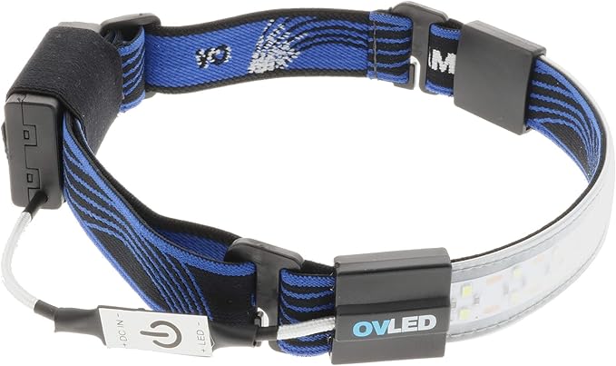 OPTIMAL VENTURES LED Headlamp Liteband Super Lightweight Flex 300 Lumen Bright Head Lamp, AAA Battery Powered Headlamps, Camping, Running, Hard Hat Light, Best Rated for Forehead Flashlight, Blue