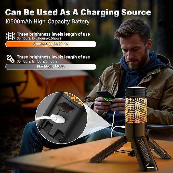 Telescopic Camping Light - 10500mAh Rechargeable Camping Lantern with Storage Bag, Portable Magnetic Camping Lamp, Waterproof Camp Light Outdoor Emergency Lights for Home Power Outage, Hiking -Black