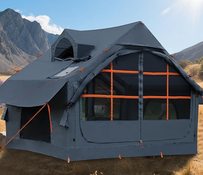 SHANQUAN Inflatable Tent with Pump,4-6 Person Instant Glamping Camping Tents House, Easy Setup Blow Up Family Tents for 4 Seasons Waterproof Inflatable Tent for Camping with Mesh Windows.