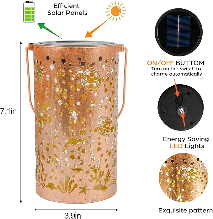 Sea Turtle Solar Lanterns Outdoor Waterproof Garden Decor Hanging Solar Lights Sea Turtle Gifts for Women Mom Grandma, LED Decorative Light Fairy Garden Accessories,Outdoor Lantern for Patio,Yard,Lawn