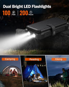 GOODaaa Solar Charger Power Bank, Portable Wireless Charger 36800mAh with Five Solar Panels Built-in Four Cable Five Outputs Outdoor Battery Pack for Cell Phone with Dual Flashlights, Carabiner