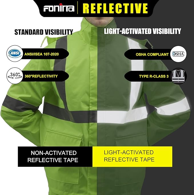FONIRRA Hi Vis Safety Rainsuit for Men Waterproof Yellow Reflective Class 3 Rain Jacket Gear Pants(2XL/3XL)
