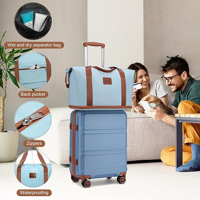 Kono Suitcase Set 3 Piece Luggage Set Expandable(only 28") Carry On Hardside Luggage with TSA Lock Spinner Wheels (Apricot Blue, 6 piece set)