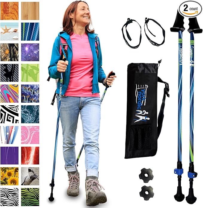 York Nordic Motivator Walking Poles for Balance and Rehab - Patented Stability Grips - Lightweight, Adjustable, and Collapsible - 2 Pieces Adjustable w/flip Locks - Heights 4'6" up to 6'2" - 230 lbs