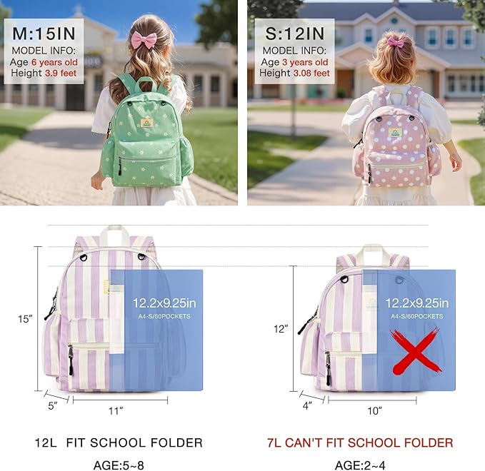 STEAMEDBUN Corduroy Kids Backpack for Girls and Boys 5-8: Girls Backpack for Elementary Kindergarten - 15 inch Cute Backpacks for Kids - Stripe