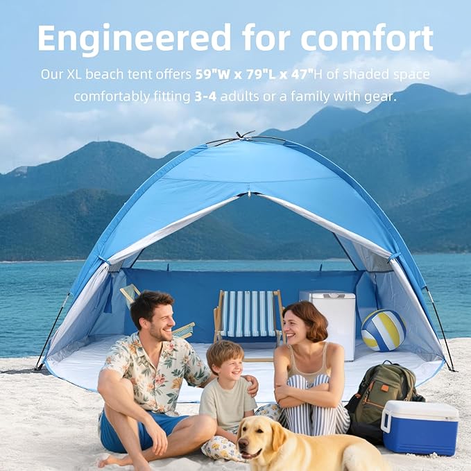 Beach Tent Sun Shelter for 4/5 Person - UPF 50+ UV Protection Portable Beach Shade Sun Canopy, Waterproof & Lightweight, Easy Setup Beach Tent for Family Beach Trips, Picnics, Camping