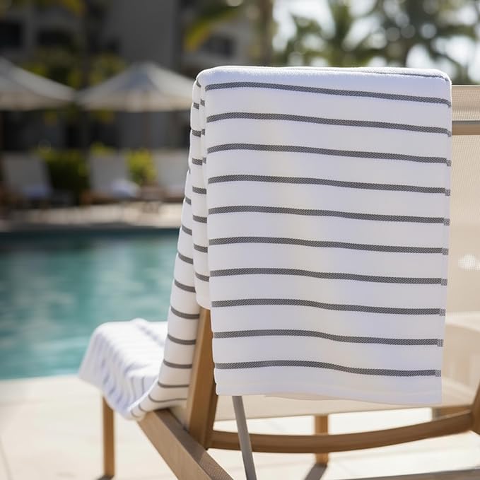 Black & White Brands Brazilian Beach/Pool/Bath Towel - Ultimate Absorbent Luxury XL 36x70 100% Cotton Wave (2 Towels, Charcoal Gray Poly Pinstripe)