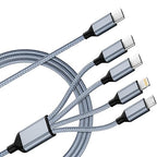 USB C Multi Charging Cable [1Pack 5FT], 4 in 1 Charging Cable Nylon Braided USB-C Multiple Charger Cord with Micro USB,IP Port and 2 Type C Adapter Port for iPhone 17/16 Series/Cell Phones and More