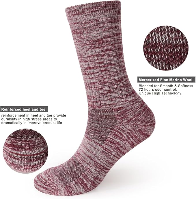 EnerWear 4 Pack Women's Merino Wool Outdoor Hiking Trail Crew Sock