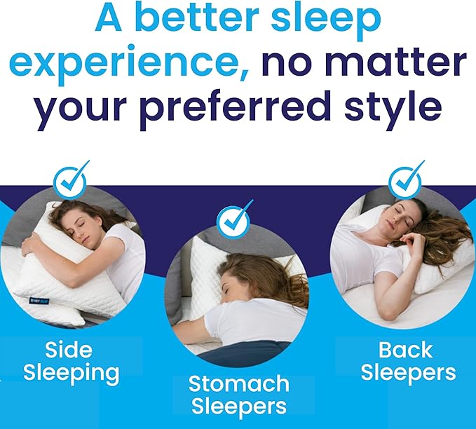 Sidney Sleep Bed Pillow for Side and Back Sleepers - Adjustable Filling - Memory Foam Pillow for Neck and Shoulder Pain - Customizable Loft - Queen Size - Additional Foam Bag Included (Grey)