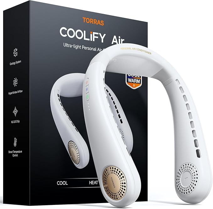 TORRAS COOLiFY Air 2025 Upgraded Neck Fan Air Conditioner, Dual-Airflow Pro Cooling, Ultra Light Portable Fan Rechargeable, Personal Cooling Fan Travel Essentials, Ivory