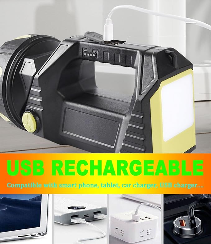 LED Handheld Lantern Searchlights, 15000LM 8 Modes Rechargeable LED Flashlights Spotlight, Outdoors Camping Hunting Lamp Portable Work Light Tail Lights for Indoor Outdoor Emergency