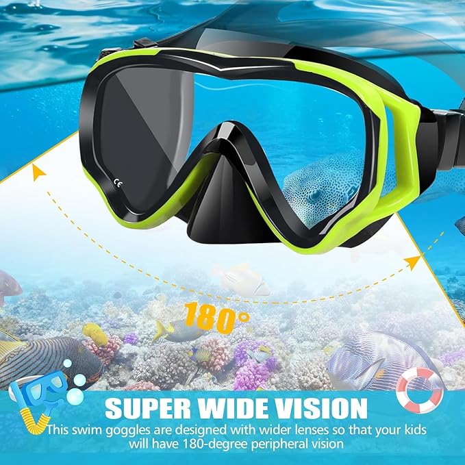 Snorkeling Set for Kids, Full Dry Snorkeling Mask Set for Adults, Anti-Fog Protection, Unisex,HD Panoramic View, Snorkeling Gear for Kids 4-14 Age