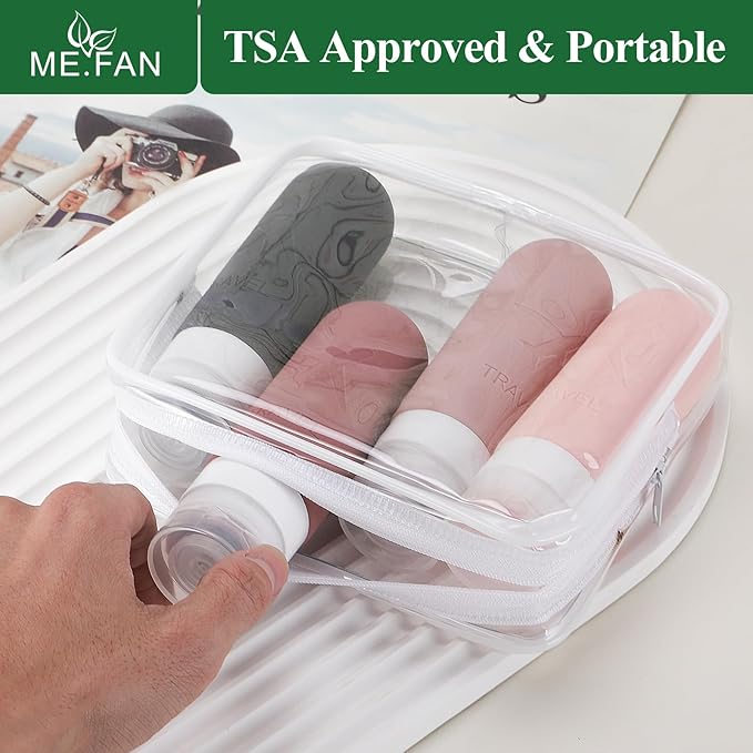 ME.FAN Travel Bottles for Toiletries, TSA Approved 3oz Travel Size Containers, Silicone Squeezable Portable Split Bottle, Travel Accessories for Conditioner, Shampoo, Lotion- 4 Pack Gery