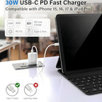 TT&C 30W USB-C Power Brick, PD Super Fast Type-C Wall Adapter Compatible with iPhone 17, 17 Pro Max, iPhone Air, 17e, 16, 16e, 15, iPad mini, & for Galaxy S26/S25/S24 White 2-Pack