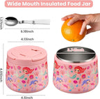 14oz Insulated Vacuum Food Jar with Buckle Lid,Soup Thermo for Hot Food Kids,Wide Mouth Leakproof Stainless Steel Lunch Container with Spoon-Mermaid