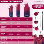 40 Oz Water Bottle with Straw Stainless Steel Sports Water Bottle with 3 Lids (Straw, Chug and Flip Lid) Insulated Leak Proof Metal Jug for Men & Women - Red Fusion