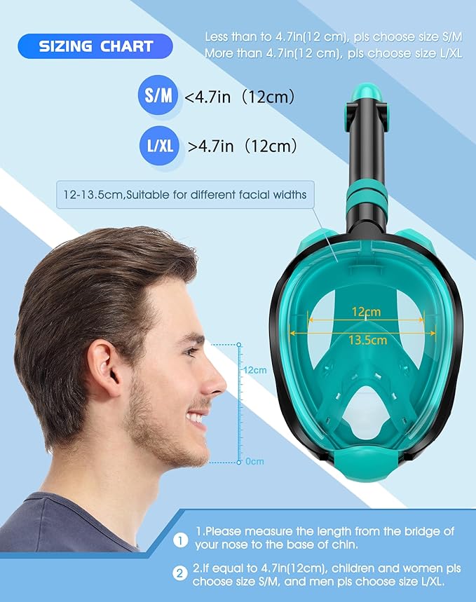 Greatever G2 Full Face Snorkel Mask with Latest Dry Top System,Foldable 180 Degree Panoramic View Snorkeling Mask with Camera Mount,Safe Breathing,Anti-Leak&Anti-Fog