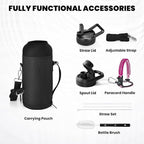 Insulated Water Bottle 32 oz, Triple Wall Vacuum Stainless Steel (Cold for 48 Hrs), Leak Proof & Non-BPA, Modern Water Flask Jug with Paracord Handle & Straw Spout Lids, Ombre Pink