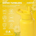 40 Oz Water Bottle with Strap Stainless Steel Sports Water Bottle with 3 Lids (Straw, Chug and Flip Lid) Insulated Leak Proof Metal Jug for Men & Women - Yellow