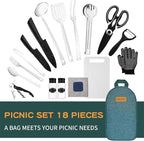 Camping Cooking Utensils Set- Camping Essentials Cookware Accessories Gear Must Haves Camper Tent Camp Kitchen Rv Gadgets Outdoor Stove Portable Picnic Gifts for Women BBQ Stuff