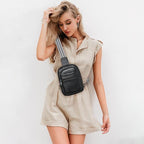 3L SMALL Sling Bag Fanny Packs For Women Men Mini Crossbody Chest Belt Travel Bag Purse Handbag Faux Leather Fashion Cute Black