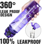 OLDLEY Water Bottle, 32oz Motivational Sports Water Bottle with Time Marker - Times to Drink - Tritan, BPA Free, Wide Mouth Leakproof, Deep Purple (1 Bottle)