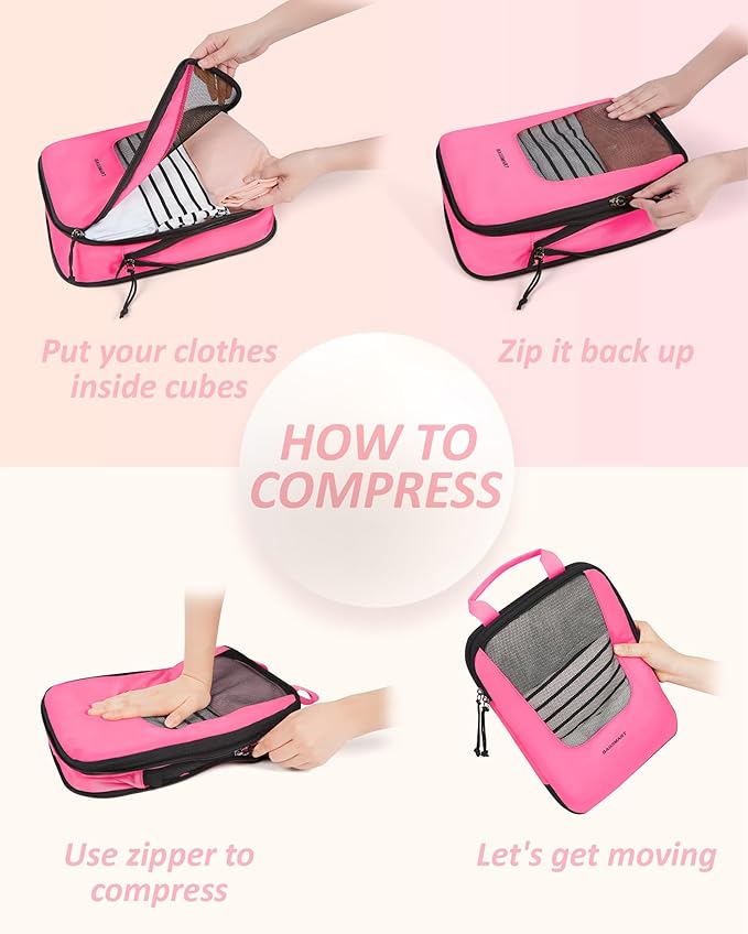 BAGSMART Compression Packing Cubes for Travel, 6 Set/5 Set/4 Set, Compression Suitcase Organizer Bags Set for Suitcases Travel Essentials, Lightweight Packing Organizers