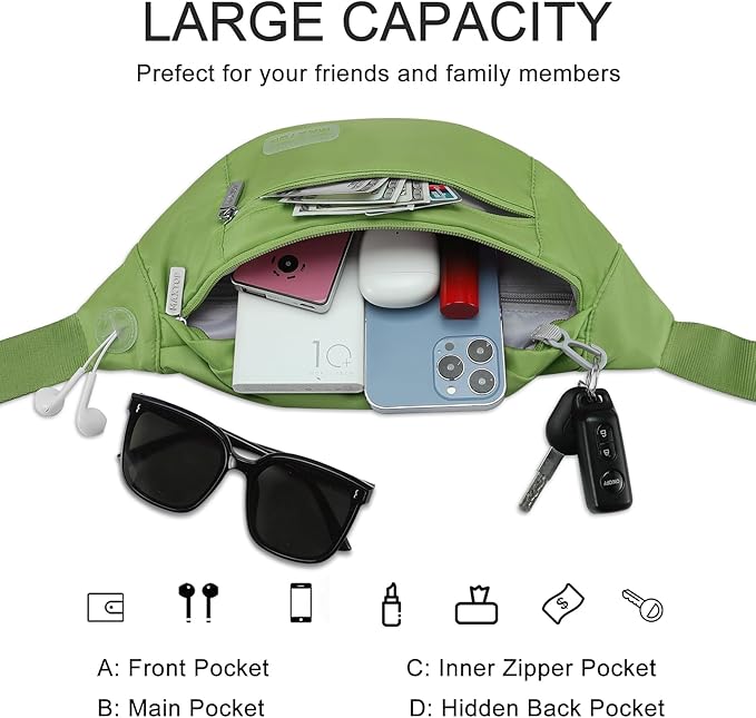 MAXTOP Large Crossbody Fanny Pack with 4-Zipper Pockets,Gifts for Enjoy Sports Festival Workout Traveling Running Casual Hands-Free Wallets Waist Pack Phone Bag Carrying All Phones