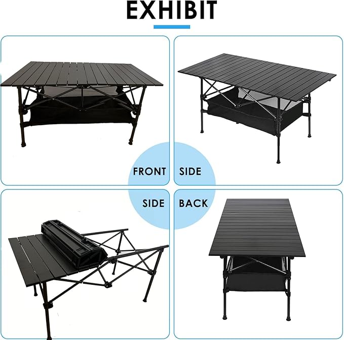 LEADALLWAY Folding Camping Table Low Picnic Table with Large Storage and Carrying Bags,37.4×21.65×19.69inchs