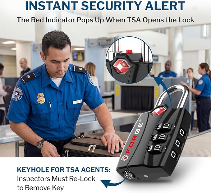 Forge Open Alert TSA Approved Luggage Locks - 3 Digit Combination, Easy Read Dials, Zinc Alloy Body - Ideal Travel Lock for Luggage, Suitcases, Bags & Toolboxes (4 Colors #1)