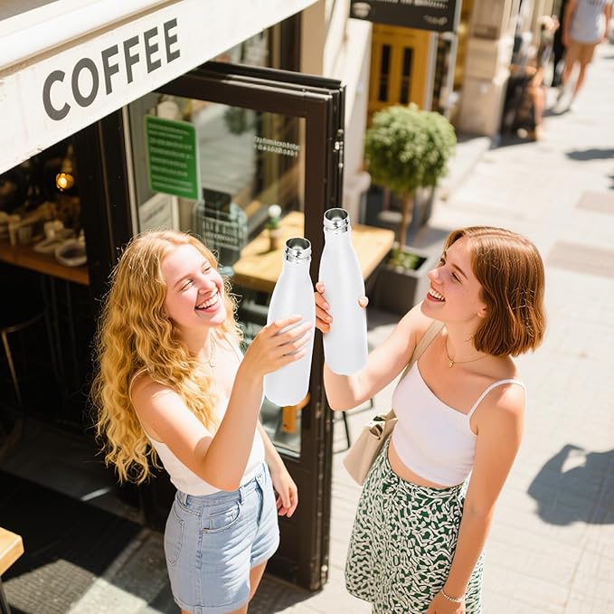 Volhoply 25oz Insulated Water Bottles 1/2/4 Pack, Double Wall Stainless Steel Vacuum Flask Keeps Cold & Hot, BPA Free Leakproof Bottle (White,2 Pack)