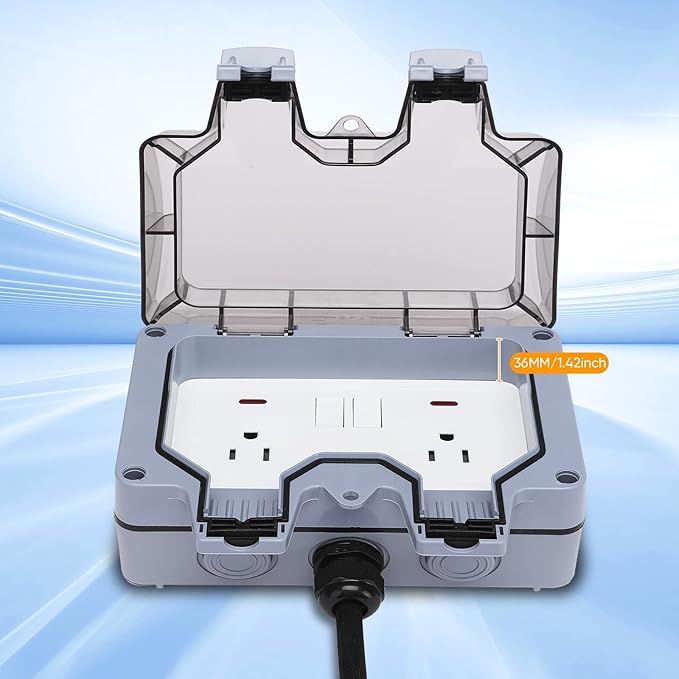 Outdoor Power Outlet,Outdoor Extension Cord Waterproof Double Wall Outlet Extender with On-Off Switch and Indicator Light，Exterior Electric External Power Outlet,Outside Outlet (32.8FT)