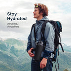 BUZIO Water Bottle with Straw Lid and Flex Cap, 40oz Double Vacuum Stainless Steel Water Flask, Cold for 48 Hrs Hot for 24 Hrs Simple Thermo Canteen Mug, Indigo Black