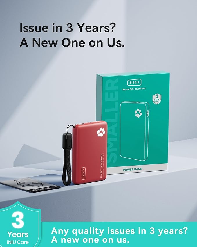 INIU Portable Charger, Ultra Slim 10000mAh 45W PD Power Bank, Fast Charging Mini Battery Pack, Travel Trip Family Essentials Powerbank for College Students Travelers Teen Boys Girls, Red