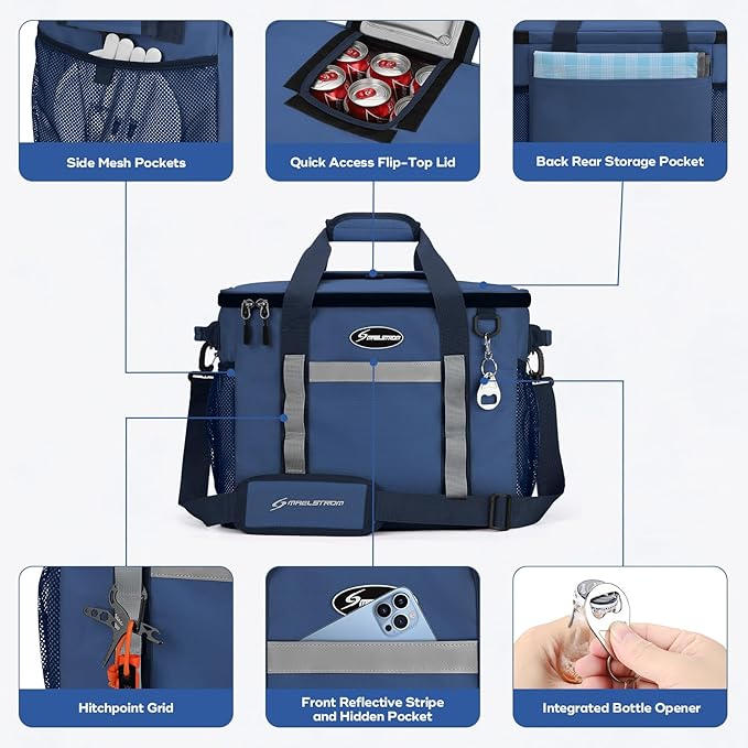 Maelstrom Collapsible Soft Cooler Bag, 24/30/60/75 Cans Beach Cooler, Ice Chest, Leakproof & Portable for Beach, Camping, Road Trips & Grocery Shopping