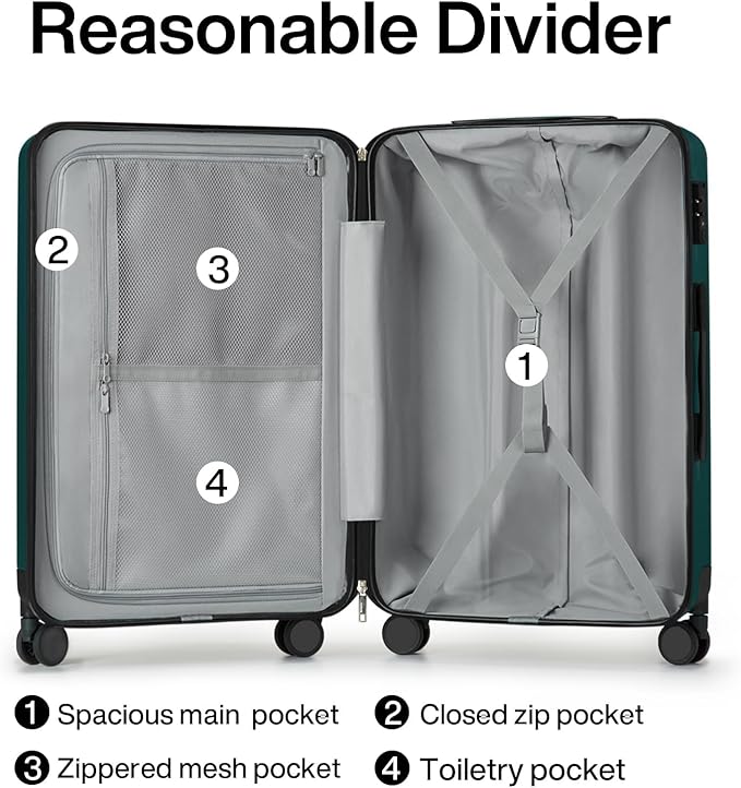 Hanke 20 Inch Carry On Luggage 22x14x9 Airline Approved Lightweight PC Hard Shell Suitcases with Wheels Travel Luggage Rolling Suitcase Travel Luggage Bag for Weekender(Blackish Green)