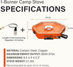1-Burner Propane Stove Portable Camping Stove with Carry Strap, Backpacking Camp Stove for Outdoor Cooking, Flick-Style Ignition, Temperature Control, 8600 BTUs of Power for Camping BBQ& More