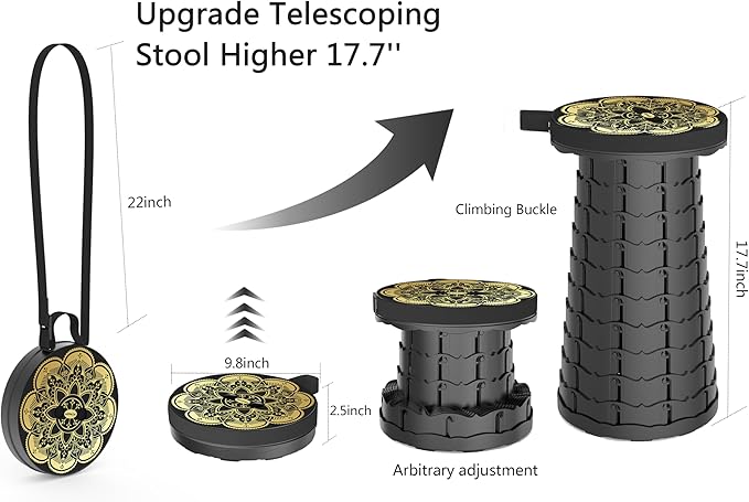 ALEVMOOM Upgraded Portable Collapsible Folding Stool Retractable Telescoping Stool for Adults Sturdy Capacity 440lbs Camping Chair for Outdoor Hiking Garden BBQ