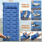 Sleeping Pad, 6 Inch Sleeping Mat Camping Self Inflating Sleeping Pad for Camping with Pillow Built-in Foot Pump, Ultralight Sleeping Pad Backpacking for Travel Hiking Tent Outdoor Adventure Camp Gear